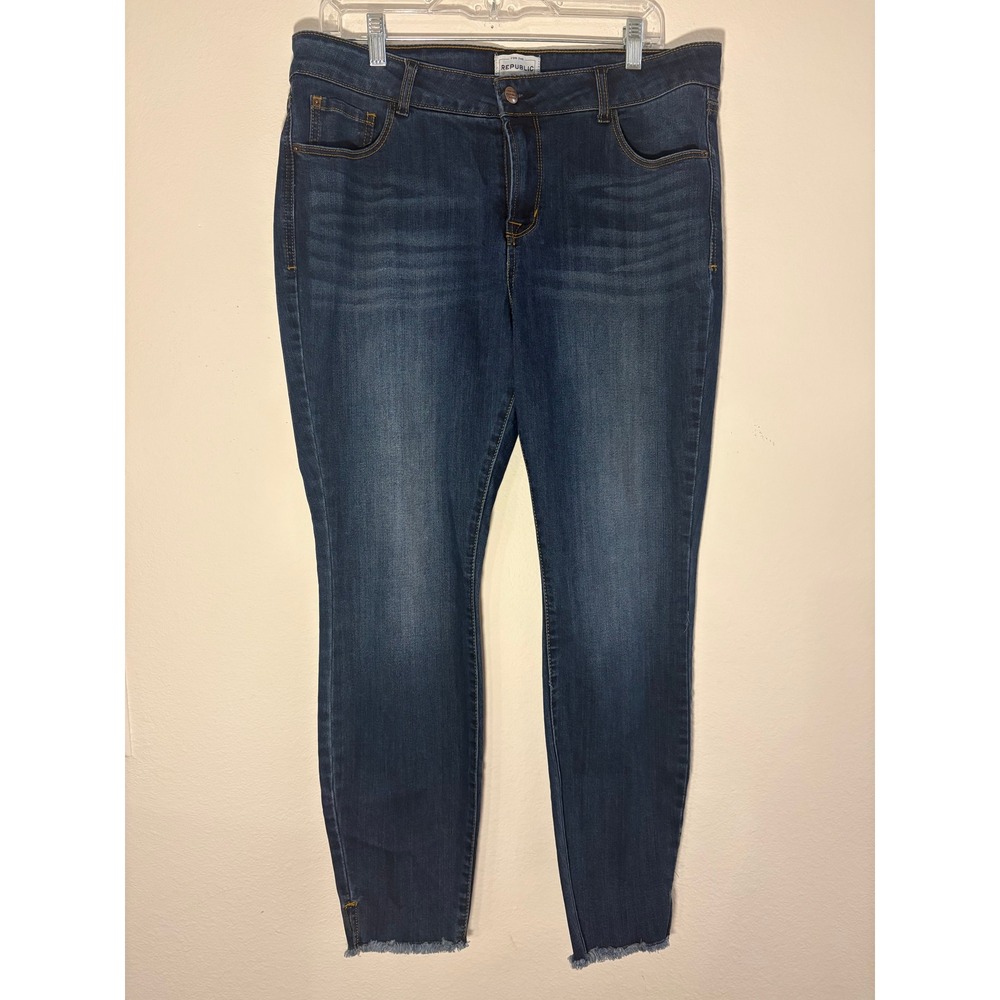 For The Republic Womens Size 14 Dark Wash Frayed Hem Skinny Jeans Side Slit - Picture 1 of 9